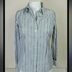 [US10]Banana Republic Blue/Gray Stripes WMN White Non Iron Tailored Dress Shirt